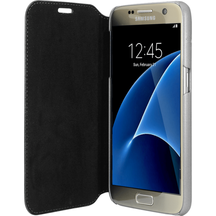 Ferrari 488 Coque clapet en cuir veritable pour Samsung Galaxy S7, Noir
