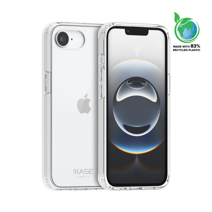 Coque hybride invisible fabriqu&eacute;e &agrave; 83 % de plastique recycl&eacute; pour Apple iPhone 16e, transparente