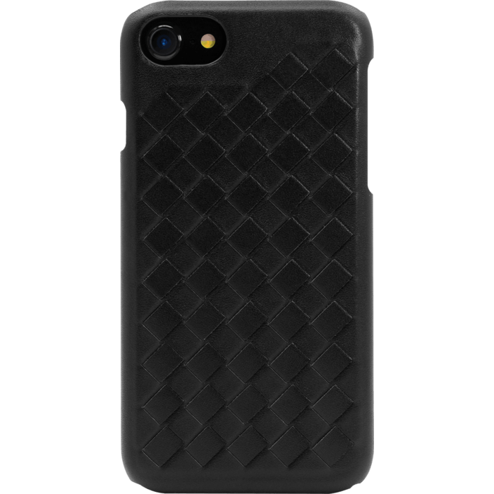 Coque en cuir v&eacute;ritable Treccia pour Apple iPhone 6/6s/7/8/SE 2020, Noir Satin