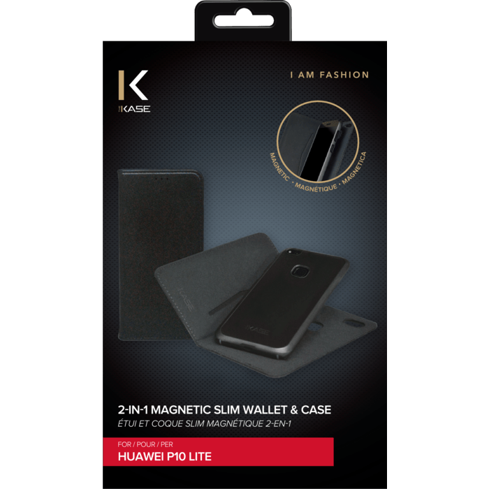 Étui et Coque slim magnétique 2-en-1 pour Huawei P10 Lite, Noir