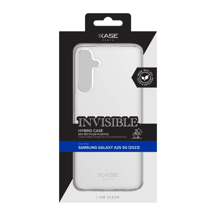 Coque hybride invisible fabriquée à 83 % de plastique recyclé pour Samsung Galaxy A25 5G, transparente