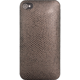Coque arri&egrave;re pour Apple iPhone 4/4S, Cuir de veau v&eacute;ritable Bronze, motif l&eacute;zard