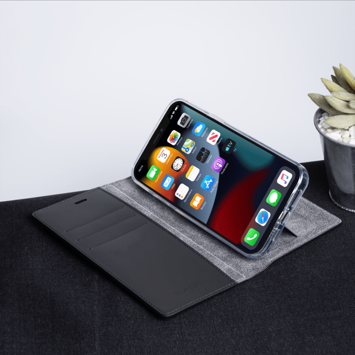 Diarycase 2.0 Coque clapet en cuir v&eacute;ritable avec support aimant&eacute; pour Apple iPhone 13 Pro Max, Minuit Noir