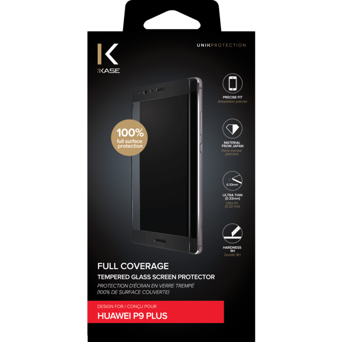 Protection d'écran en verre trempé (100% de surface couverte) pour Huawei P9 Plus, Noir