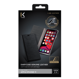 Diarycase 2.0 Coque clapet en cuir véritable avec support aimanté pour Apple iPhone 11, Noir Minuit