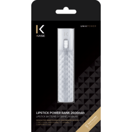 Batterie Externe Rouge &agrave; L&egrave;vres Bling Bling m&eacute;tallique 2600 mAh, Argent