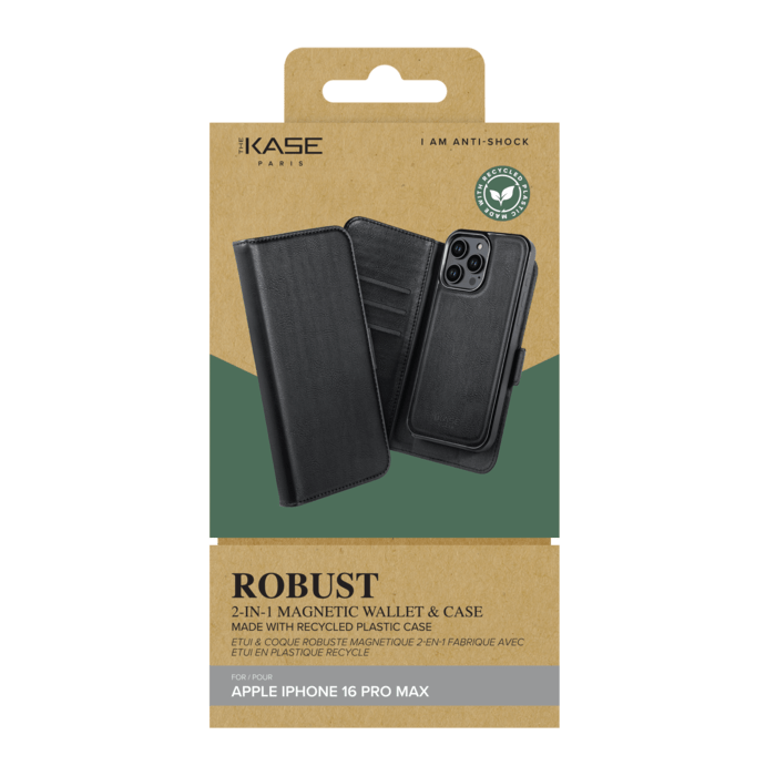 Etui & Coque robuste magn&eacute;tique 2-en-1 pour Apple iPhone 16 Pro Max, Noir Onyx