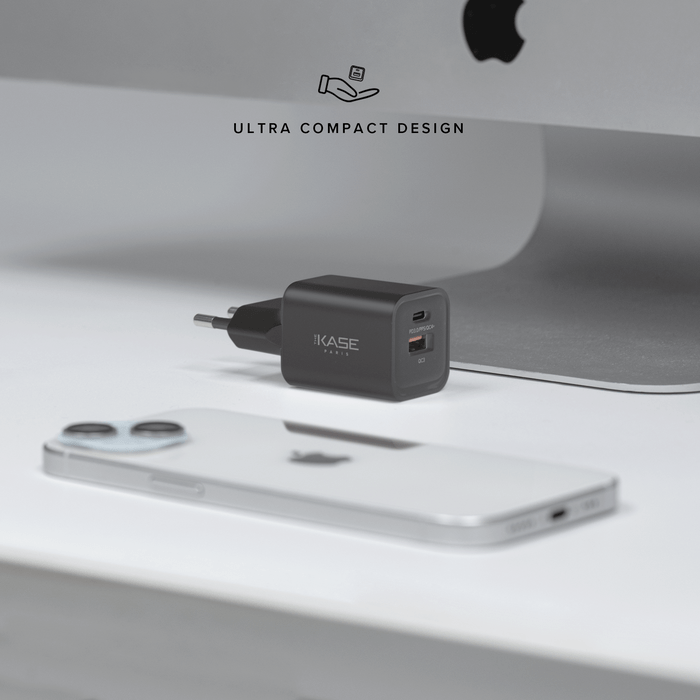 Chargeur Mural Double Port Supreme Power GaN Fabriqué Avec du 100% Plastique Recyclé - 33 W (PPS), Noir