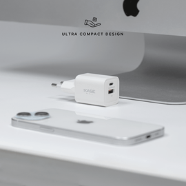 Chargeur Mural Double Port Supreme Power GaN Fabriqu&eacute; Avec du 100% Plastique Recycl&eacute; - 33 W (PPS), Blanc