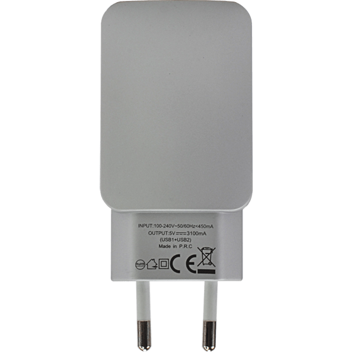 Chargeur Universel Double USB (EU) 3.1A, Argent
