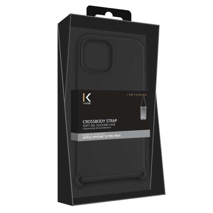 Coque en gel de silicone doux en bandouli&egrave;re pour Apple iPhone 12 Pro Max, Noir satin