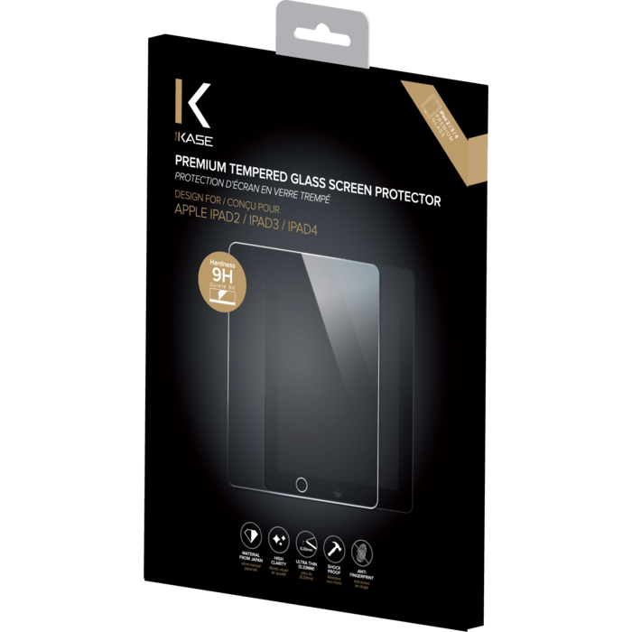 Protection d'&eacute;cran premium en verre tremp&eacute; pour Apple iPad 2/3/4, Transparent