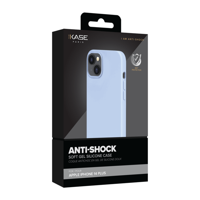 Coque antichoc en gel de silicone doux pour Apple iPhone 14 Plus, Bleu Lilas