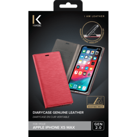 Diarycase 2.0 Coque clapet en cuir v&eacute;ritable avec support aimant&eacute; pour Apple iPhone XS Max, Rouge Bordeaux