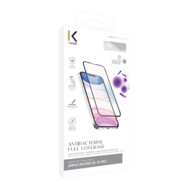 Protection d’écran antibactérienne en verre trempé ultra-résistant (100% de surface couverte) pour Apple iPhone 13/13 Pro, Noir