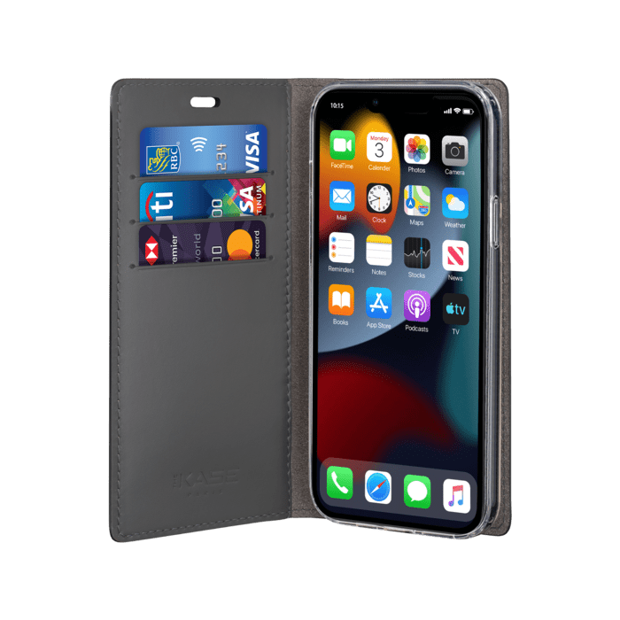 Diarycase 2.0 Coque clapet en cuir v&eacute;ritable avec support aimant&eacute; pour Apple iPhone 13 mini, Noir Minuit