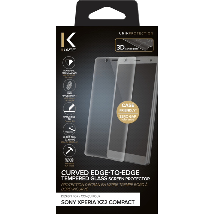 Protection d'&eacute;cran en verre tremp&eacute; Bord &agrave; Bord Incurv&eacute; pour Sony Xperia XZ2 Compact, Transparent