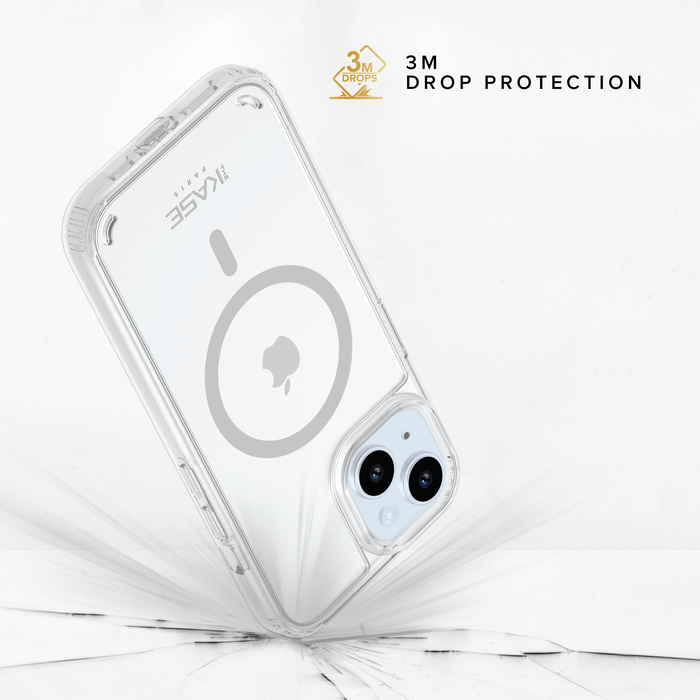 Coque antibact&eacute;rienne antichoc magn&eacute;tique invisible pour Apple iPhone 15, Transparente