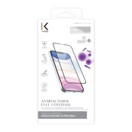 Protection d&rsquo;&eacute;cran antibact&eacute;rienne en verre tremp&eacute; ultra-r&eacute;sistant (100% de surface couverte) pour Apple iPhone 13 Pro Max, Noir