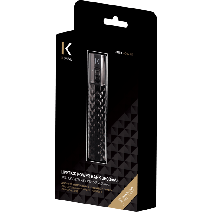 Lipstick Batterie Externe 2600 mAh, Noir