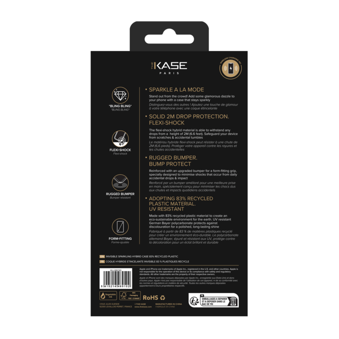 Coque hybride &eacute;tincelante invisible GEN 2.0 83% de plastique recycl&eacute; pour Apple iPhone 15 Pro, Transparente