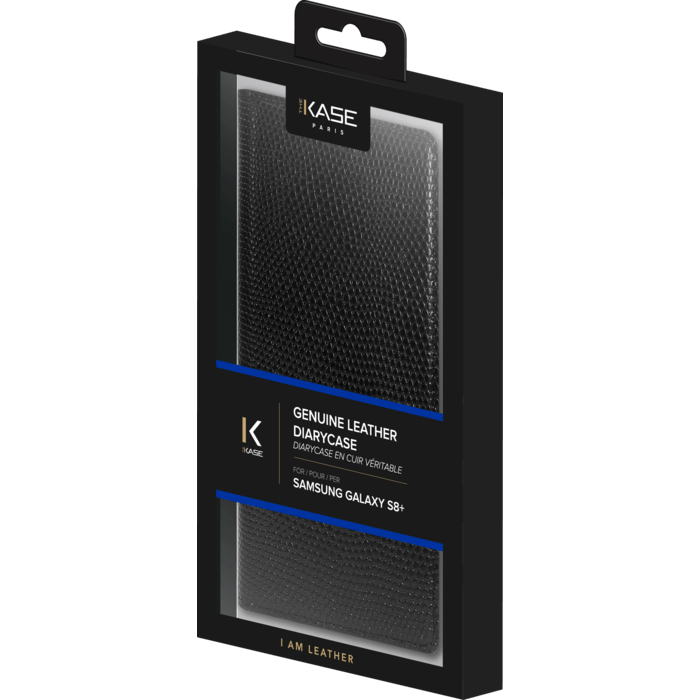 Diarycase Coque clapet en cuir v&eacute;ritable avec support aimant&eacute; pour Samsung Galaxy S8+, Noir L&eacute;zard