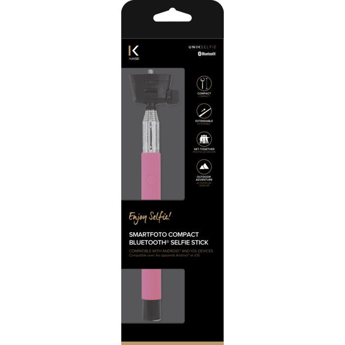SmartFoto Compact Bluetooth Selfie Stick, Rose