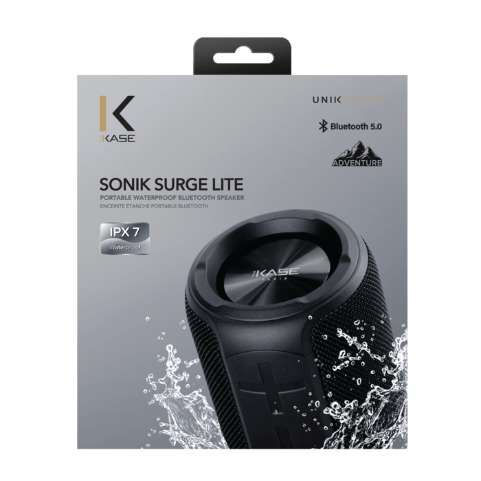 Enceinte étanche portable Bluetooth Sonik Surge Lite (IPX7), Noir de jais