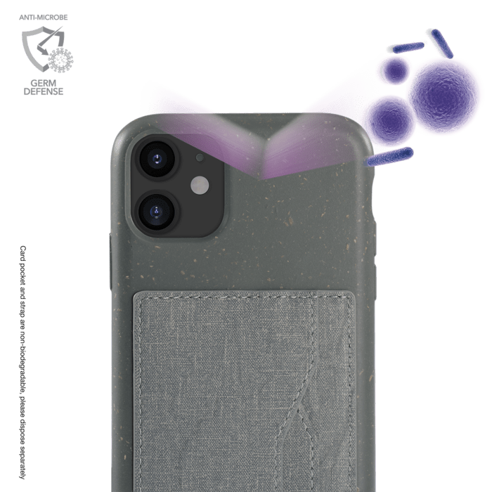 Coque antibactérienne Vegan bio en bandoulière pour Apple iPhone 11, Gris lave