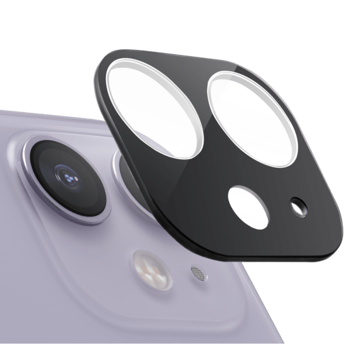 (O) Protection pour objectif d'appareil photo premium en verre tremp&eacute; Apple iPhone 11, Noir