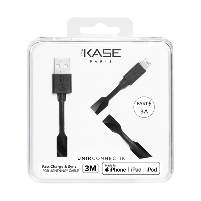 C&acirc;ble Lightning certifi&eacute; MFi Apple Charge Speed 3A charge/ sync (3M), Noir de jais