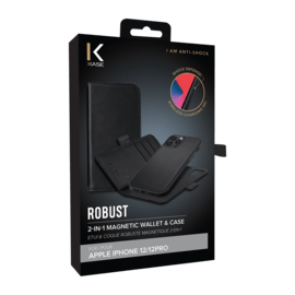 Etui & Coque robuste magnétique 2-en-1 pour iPhone Apple  12/12 Pro, Noir Onyx