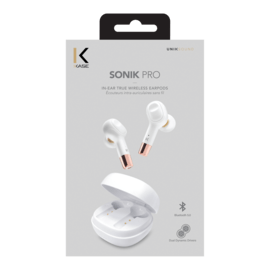 &Eacute;couteurs sans fil Sonik Pro intra-auriculaires avec bo&icirc;tier de chargement, Blanc perle