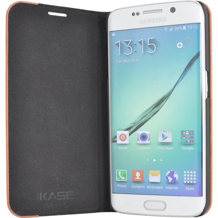 Coque Clapet pour Samsung Galaxy S6 Edge, Marron & Bois de cerisier naturel