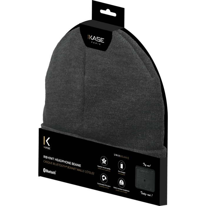 Casque Bluetooth Bonnet maille c&ocirc;tel&eacute;e, Gris