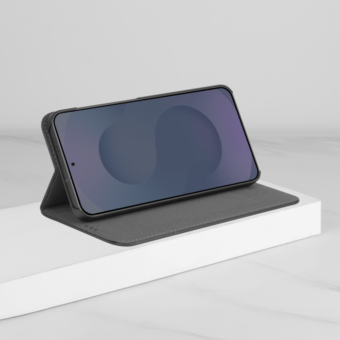 Coque clapet folio avec fente pour cartes & support pour Samsung Galaxy S25+, Noir