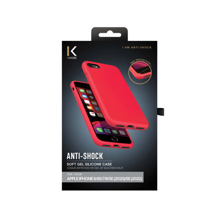 Coque antichoc en gel de silicone doux pour Apple iPhone 7/8/SE 2020/SE 2022, Rouge Ardent