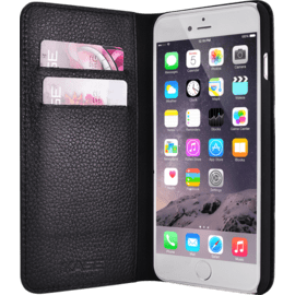 Étui portefeuille en cuir véritable pour Apple iPhone 6 Plus/6s Plus, cuir de Veau Shrunken Noir