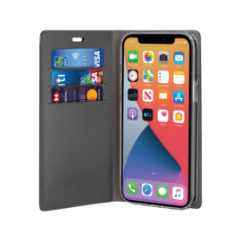 Diarycase 2.0 Coque clapet en cuir v&eacute;ritable avec support aimant&eacute; pour Apple iPhone 12 mini, Noir Minuit