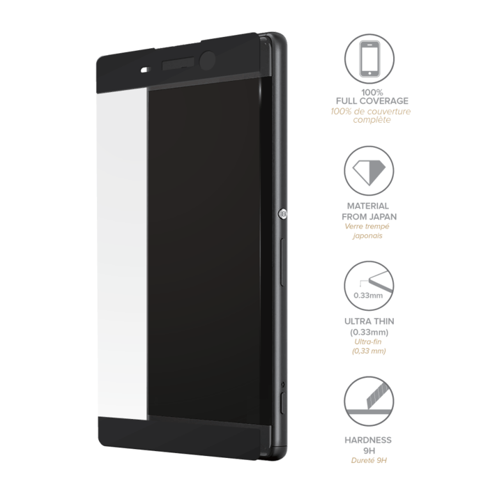 Protection d'écran en verre trempé (100% d surface couverte) pour Sony Xperia XA, Noir