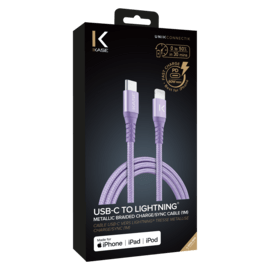 Apple MFi certified Metallic braided USB-C to Lightning Charge/Sync cable (1M), Lilac Purple
