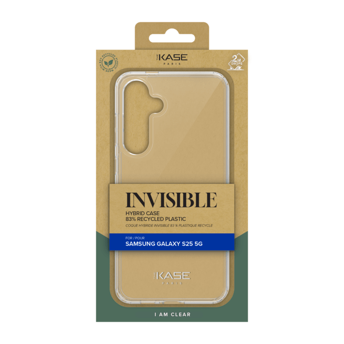 Coque hybride invisible fabriqu&eacute; avec 83% de plastique recycl&eacute; pour Samsung Galaxy S25 5G, Transparente