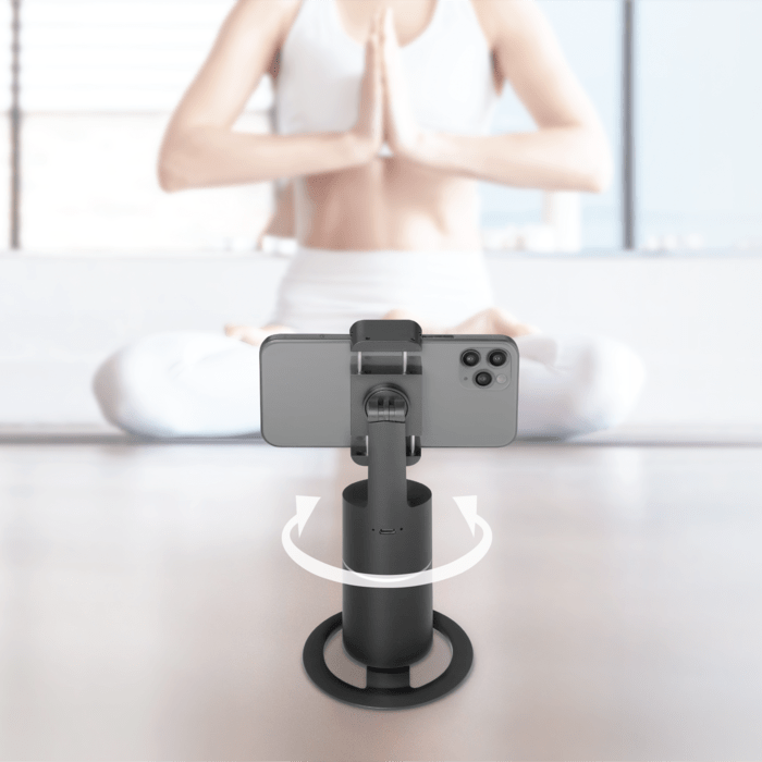 Support selfie pour smartphone avec suivi &agrave; 360&deg;, noir minuit