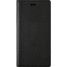 Diarycase Coque clapet en cuir véritable avec support aimanté pour Apple iPhone X/XS, Noir Lézard