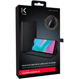 Coque clapet folio avec fente pour cartes & support pour Huawei Honor 10 Noir