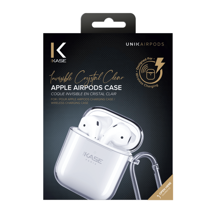 Coque Invisible en cristal clair pour Apple AirPods compatible avec le chargement sans fil, Transparent