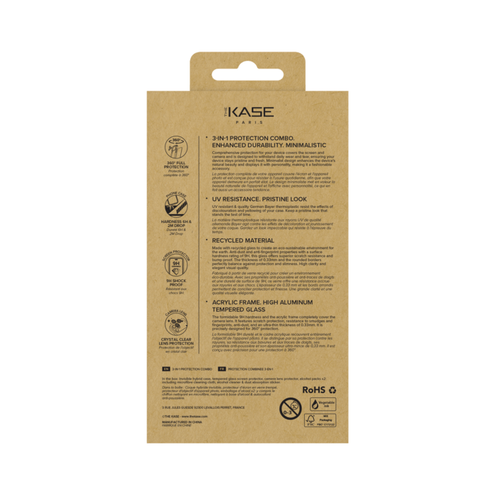 Pack combin&eacute; 3 en 1: Coque hybride invisible, &Eacute;cran en verre tremp&eacute; de qualit&eacute; sup&eacute;rieure et  Protecteur de l&rsquo;objectif de la cam&eacute;ra pour Apple iPhone 17 Pro Max, Transparente