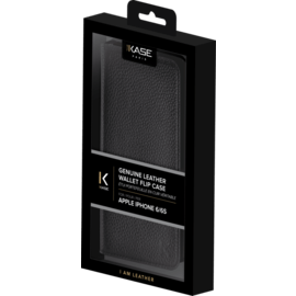 Étui portefeuille en cuir véritable pour Apple iPhone 6/6s, cuir de Veau Shrunken Noir