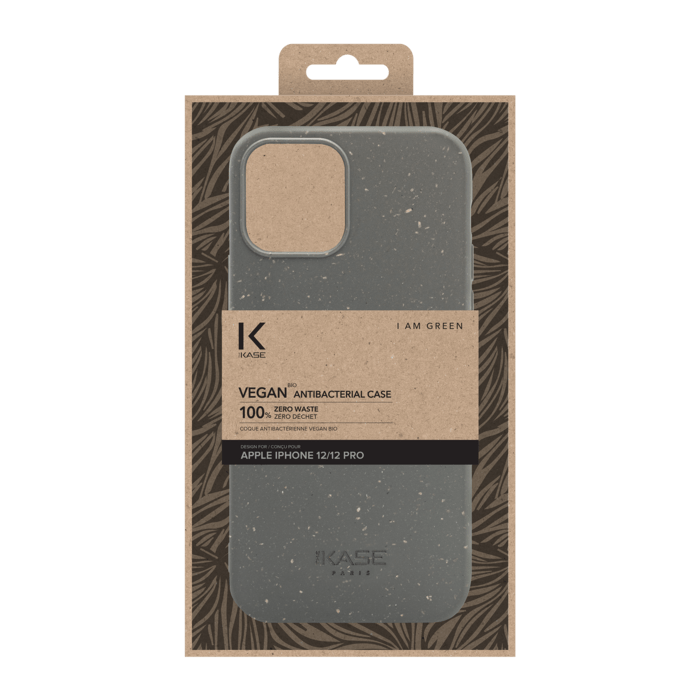 Coque antibact&eacute;rienne vegan bio 100 % z&eacute;ro d&eacute;chet pour Apple iPhone 12/12 Pro, Gris Lave