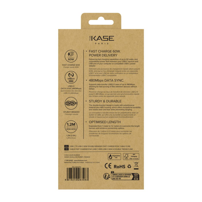 C&acirc;ble FAST CHARGE/SYNC USB-C vers USB-C 60 W &agrave; double tresse (1.2M), Blanc